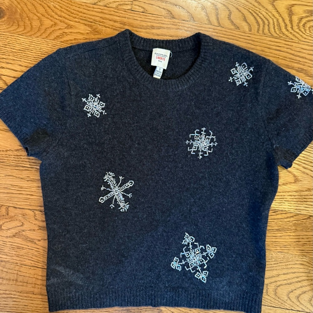 Vintage Emanuel Ungaro Liberte sweater angora w/ beaded snowflakes, sz S petite